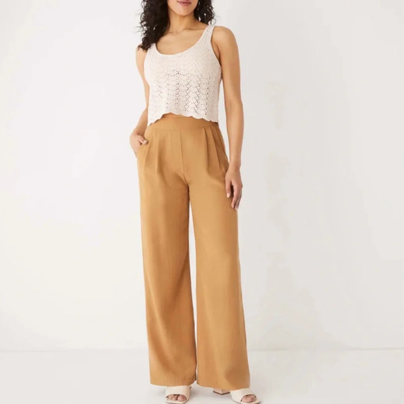 Frank & Oak Pants - Frank & Oak The Sally Wide Leg Fluid Pant NWT Linen Blend Ginger Size 4